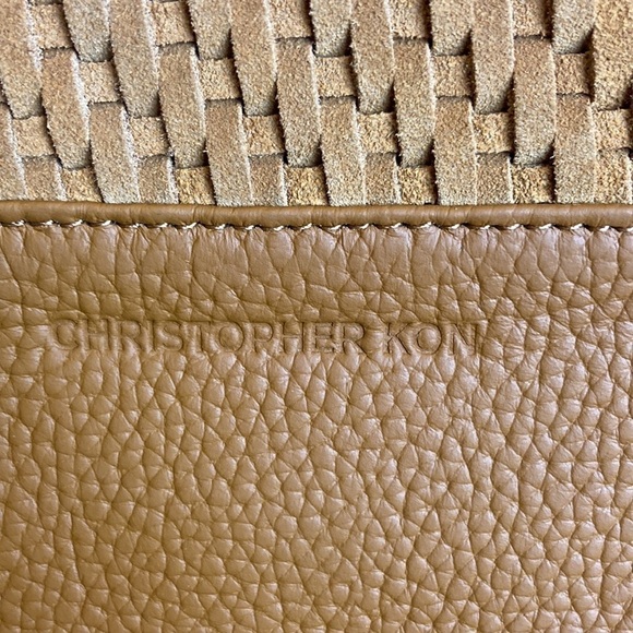 Christopher Kon Cognac Weaved Pebbled Leather Purse Over-The-Shoulder Bag Tote - Picture 5 of 16